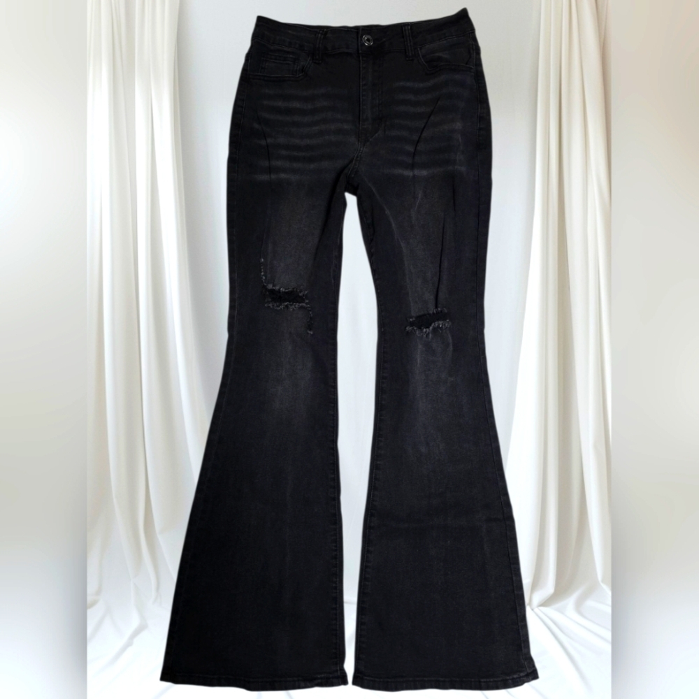 Fashion Wear Jeans Size M Medium 4 5 6 7 8 Distressed Black Wash Pants Flare New